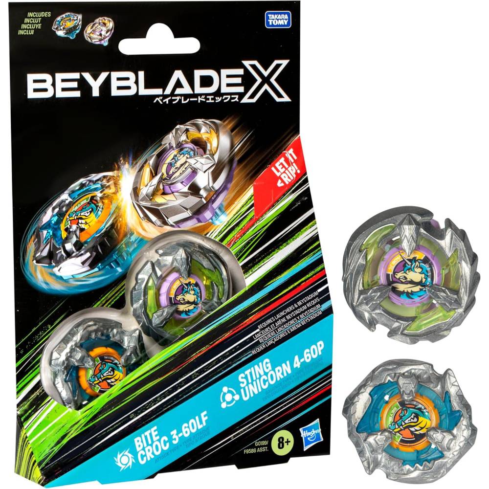 Beyblade X - Dual Pack- Bite Croc 3-60LF (Attack) & Sting
Unicorn 4-60P (Balance)